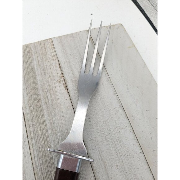Vintage Stanhome 3 Prong Meat Fork Stainless Brown Handle - Picture 2 of 9